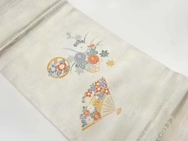 JAPANESE KIMONO / VINTAGE HIRAKI NAGOYA OBI / WOVEN FLOWER BASKET PATTERN